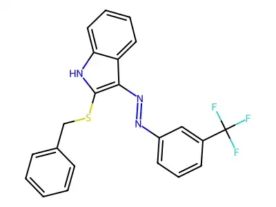2-(benzylsulfanyl)-3H-indol-3-one N-[3-(trifluoromethyl)phenyl]hydrazone structure