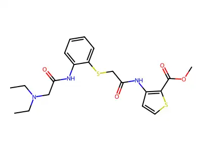 methyl 3-({2-[(2-{[2-(diethylamino)acetyl]amino}phenyl)sulfanyl]acetyl}amino)-2-thiophenecarboxylate structure