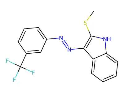 2-(methylsulfanyl)-3H-indol-3-one N-[3-(trifluoromethyl)phenyl]hydrazone structure
