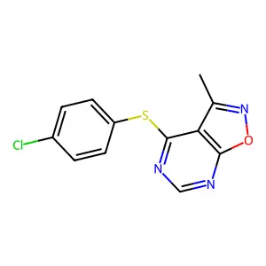 4-Chlorophenyl 3-methylisoxazolo[5,4-d]pyrimidin-4-yl sulfide structure