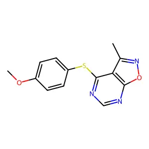 Methyl 4-[(3-methylisoxazolo[5,4-d]pyrimidin-4-yl)sulfanyl]phenyl ether structure