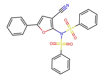 N-(benzenesulfonyl)-N-(3-cyano-5-phenylfuran-2-yl)benzenesulfonamide structure