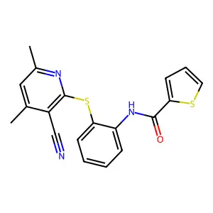 N-{2-[(3-cyano-4,6-dimethyl-2-pyridinyl)sulfanyl]phenyl}-2-thiophenecarboxamide structure