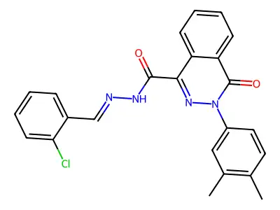 N-[(2-chlorophenyl)methylideneamino]-3-(3,4-dimethylphenyl)-4-oxo-phthalazine-1-carboxamide structure