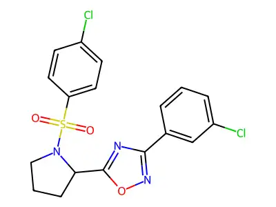 3-(3-chlorophenyl)-5-{1-[(4-chlorophenyl)sulfonyl]-2-pyrrolidinyl}-1,2,4-oxadiazole structure