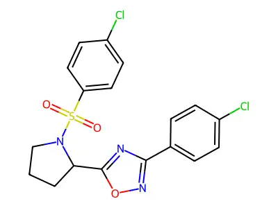 3-(4-chlorophenyl)-5-{1-[(4-chlorophenyl)sulfonyl]-2-pyrrolidinyl}-1,2,4-oxadiazole structure