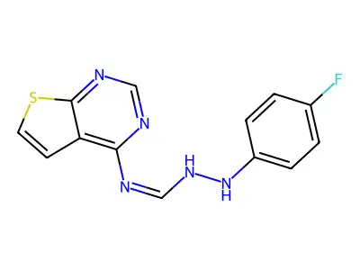 N-(4-fluoroanilino)-N'-thieno[2,3-d]pyrimidin-4-ylmethanimidamide structure