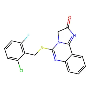 5-[(2-chloro-6-fluorobenzyl)sulfanyl]imidazo[1,2-c]quinazolin-2(3H)-one structure