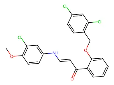 3-(3-chloro-4-methoxyanilino)-1-[2-[(2,4-dichlorophenyl)methoxy]phenyl]prop-2-en-1-one structure
