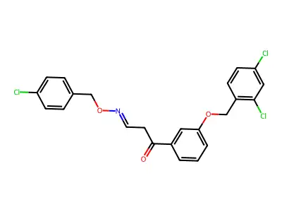 3-[(4-chlorophenyl)methoxyimino]-1-[3-[(2,4-dichlorophenyl)methoxy]phenyl]propan-1-one structure