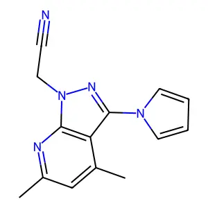 2-[4,6-dimethyl-3-(1H-pyrrol-1-yl)-1H-pyrazolo[3,4-b]pyridin-1-yl]acetonitrile structure