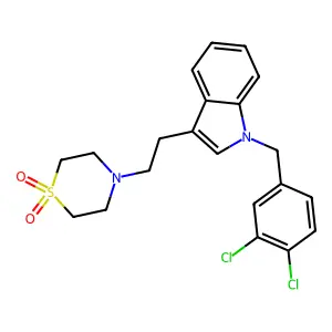 4-{2-[1-(3,4-dichlorobenzyl)-1H-indol-3-yl]ethyl}-1lambda~6~,4-thiazinane-1,1-dione structure