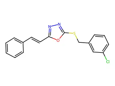 2-[(3-Chlorophenyl)methylsulfanyl]-5-(2-phenylethenyl)-1,3,4-oxadiazole structure