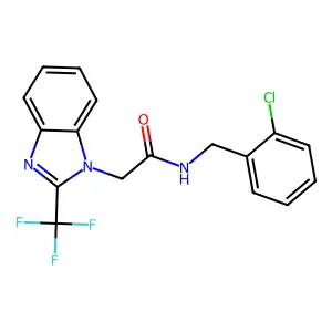 N-(2-chlorobenzyl)-2-[2-(trifluoromethyl)-1H-1,3-benzimidazol-1-yl]acetamide structure