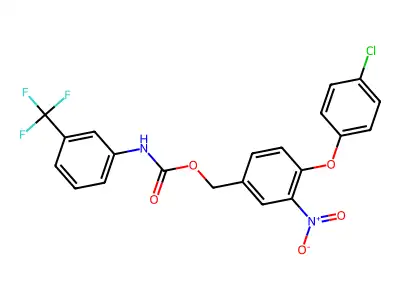 [4-(4-chlorophenoxy)-3-nitrophenyl]methyl N-[3-(trifluoromethyl)phenyl]carbamate structure