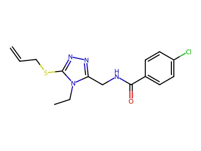 N-{[5-(allylsulfanyl)-4-ethyl-4H-1,2,4-triazol-3-yl]methyl}-4-chlorobenzenecarboxamide structure