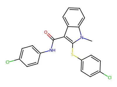 N-(4-chlorophenyl)-2-[(4-chlorophenyl)sulfanyl]-1-methyl-1H-indole-3-carboxamide structure