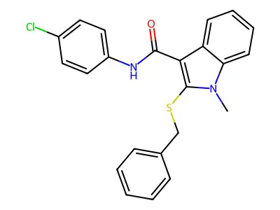 2-(benzylsulfanyl)-N-(4-chlorophenyl)-1-methyl-1H-indole-3-carboxamide structure