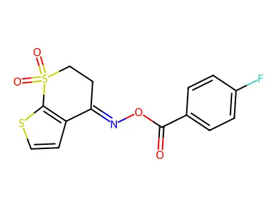[(7,7-Dioxo-5,6-dihydrothieno[2,3-b]thiopyran-4-ylidene)amino] 4-fluorobenzoate structure