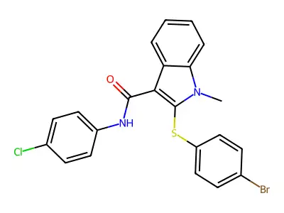 2-[(4-bromophenyl)sulfanyl]-N-(4-chlorophenyl)-1-methyl-1H-indole-3-carboxamide structure