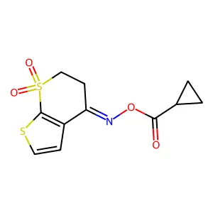 [(7,7-dioxo-5,6-dihydrothieno[2,3-b]thiopyran-4-ylidene)amino] cyclopropanecarboxylate structure