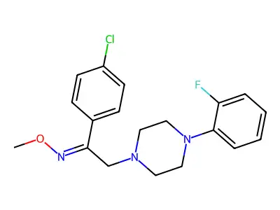 1-(4-chlorophenyl)-2-[4-(2-fluorophenyl)piperazin-1-yl]-N-methoxyethanimine structure