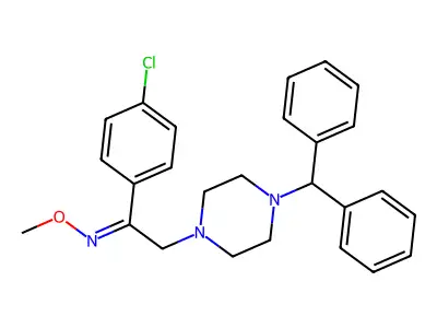 2-(4-benzhydrylpiperazin-1-yl)-1-(4-chlorophenyl)-N-methoxyethanimine structure