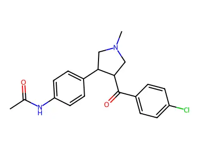 N-{4-[4-(4-chlorobenzoyl)-1-methyltetrahydro-1H-pyrrol-3-yl]phenyl}acetamide structure