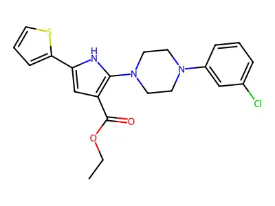 ethyl 2-[4-(3-chlorophenyl)piperazino]-5-(2-thienyl)-1H-pyrrole-3-carboxylate structure