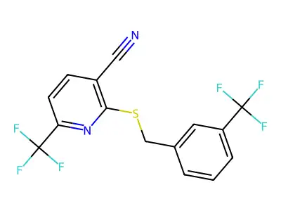 6-(Trifluoromethyl)-2-{[3-(trifluoromethyl)benzyl]sulfanyl}nicotinonitrile structure