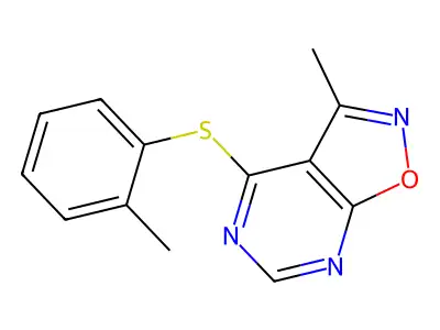 3-Methyl-4-[(2-methylphenyl)sulfanyl]isoxazolo[5,4-d]pyrimidine structure