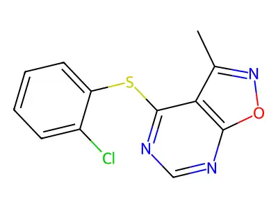 2-Chlorophenyl 3-methylisoxazolo[5,4-d]pyrimidin-4-yl sulfide structure