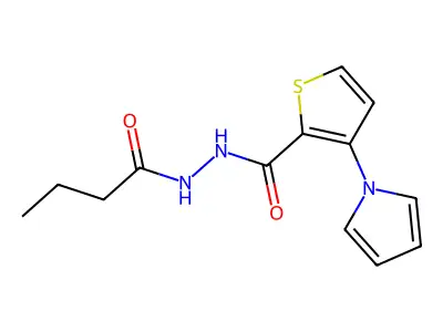 N'-butyryl-3-(1H-pyrrol-1-yl)-2-thiophenecarbohydrazide structure
