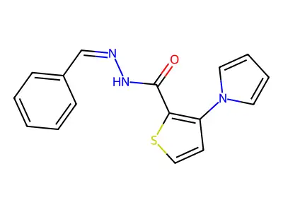 N'-(phenylmethylidene)-3-(1H-pyrrol-1-yl)thiophene-2-carbohydrazide structure