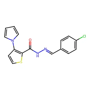 N-[(4-chlorophenyl)methylideneamino]-3-pyrrol-1-ylthiophene-2-carboxamide structure