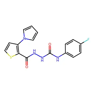 N-(4-fluorophenyl)-2-{[3-(1H-pyrrol-1-yl)-2-thienyl]carbonyl}-1-hydrazinecarboxamide structure