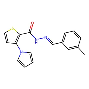 N-[(3-methylphenyl)methylideneamino]-3-pyrrol-1-ylthiophene-2-carboxamide structure