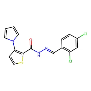 N-[(2,4-dichlorophenyl)methylideneamino]-3-pyrrol-1-ylthiophene-2-carboxamide structure