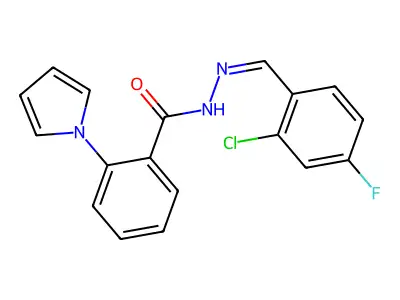 N-[(2-chloro-4-fluorophenyl)methylideneamino]-2-pyrrol-1-ylbenzamide structure