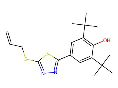 4-[5-(Allylsulfanyl)-1,3,4-thiadiazol-2-yl]-2,6-di(tert-butyl)benzenol structure