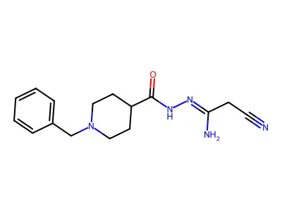 N'-(1-amino-2-cyanoethylidene)-1-benzylpiperidine-4-carbohydrazide structure