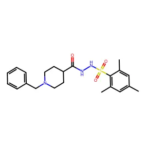 1-(phenylmethyl)-N'-(2,4,6-trimethylphenyl)sulfonyl-4-piperidinecarbohydrazide structure