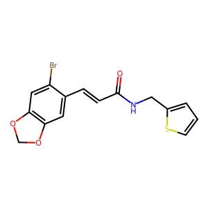 3-(6-bromo-1,3-benzodioxol-5-yl)-N-(thiophen-2-ylmethyl)prop-2-enamide structure