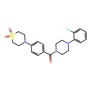 4-(4-{[4-(2-fluorophenyl)piperazino]carbonyl}phenyl)-1lambda~6~,4-thiazinane-1,1-dione structure