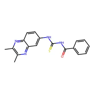 N-benzoyl-N'-(2,3-dimethyl-6-quinoxalinyl)thiourea structure