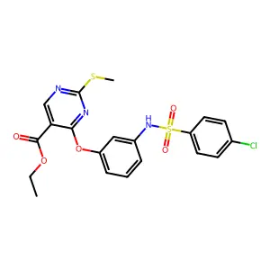 ethyl 4-(3-{[(4-chlorophenyl)sulfonyl]amino}phenoxy)-2-(methylsulfanyl)-5-pyrimidinecarboxylate structure