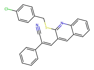 (Z)-3-{2-[(4-chlorobenzyl)sulfanyl]-3-quinolinyl}-2-phenyl-2-propenenitrile structure