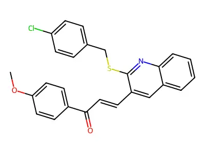 3-[2-[(4-chlorophenyl)methylsulfanyl]quinolin-3-yl]-1-(4-methoxyphenyl)prop-2-en-1-one structure
