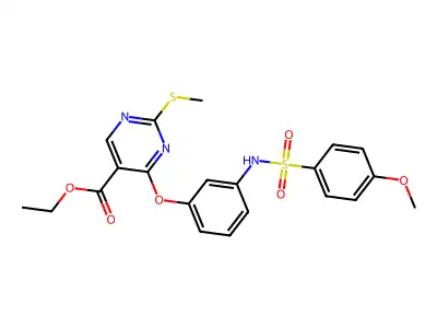 ethyl 4-(3-{[(4-methoxyphenyl)sulfonyl]amino}phenoxy)-2-(methylsulfanyl)-5-pyrimidinecarboxylate structure