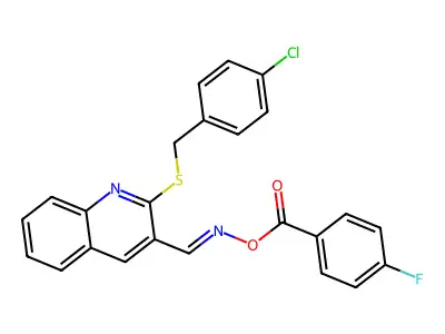 [[2-[(4-chlorophenyl)methylsulfanyl]quinolin-3-yl]methylideneamino] 4-fluorobenzoate structure